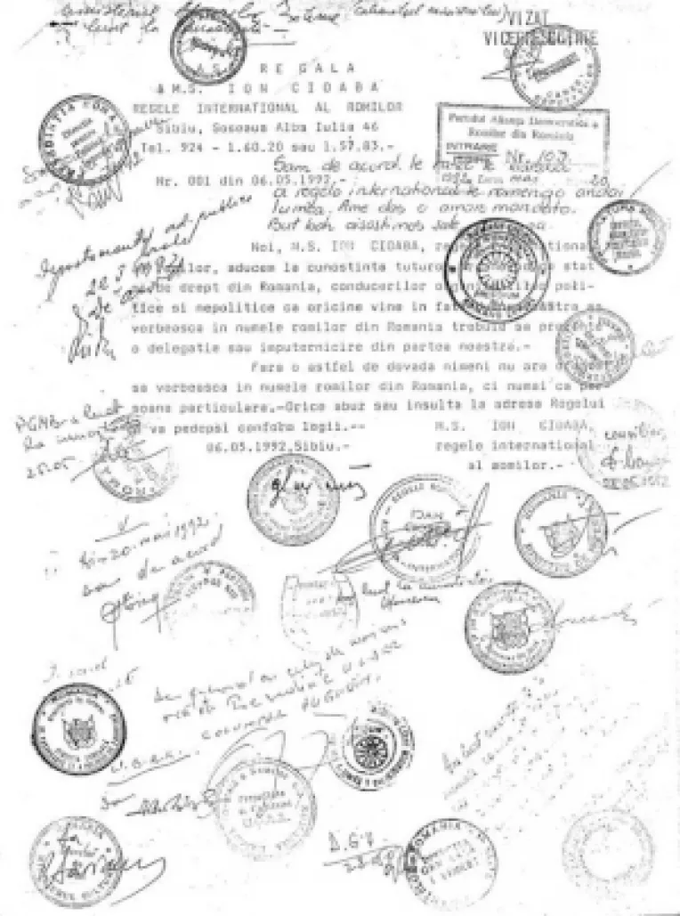 «Documentul» lui Ciprian Necula NU atesta ca autoritatile ar fi confirmat in 1992 regalitatea lui Cioaba