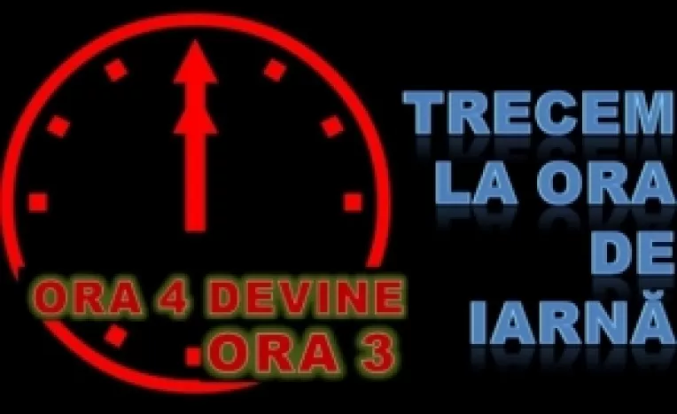 Duminica, 30 octombrie (in noaptea de sambata spre duminica, 29 spre 30 octombrie), trecem la ora de iarna! Ora 4.00 va deveni ora 3.00