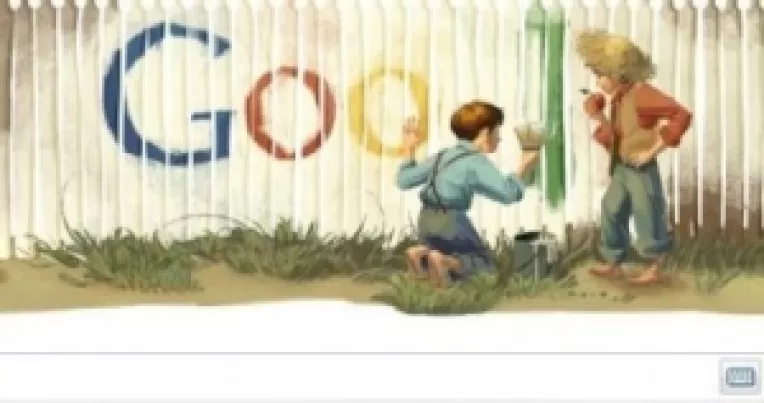 In noul logo Google apar personajele Tom Sawyer si Huckleberry Finn