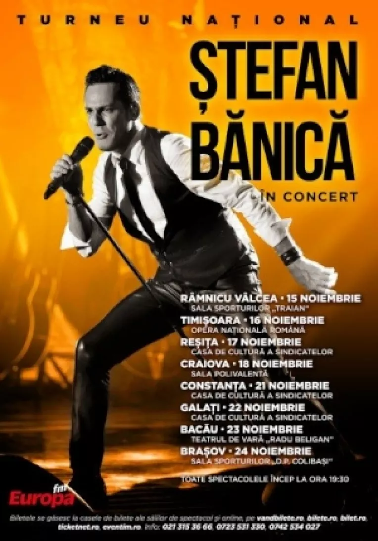 Stefan Banica Jr. canta pentru iubitorii de muzica buna din Ramnicu Valcea, Timisoara, Resita, Craiova, Constanta, Galati, Bacau, Brasov!